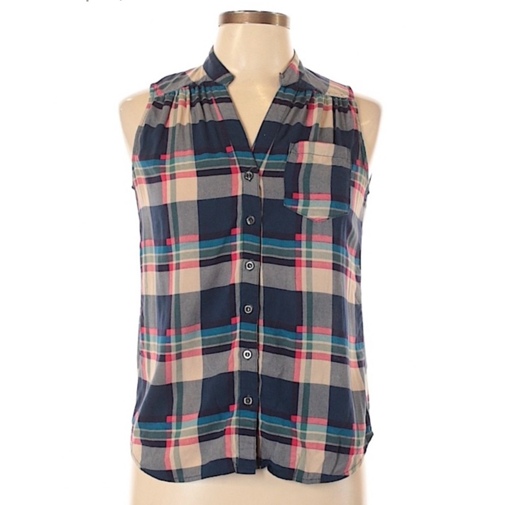 Fun 2 Fun Woman’s ModCloth Vintage Plaid Sleeveless Button Up Collared Blouse